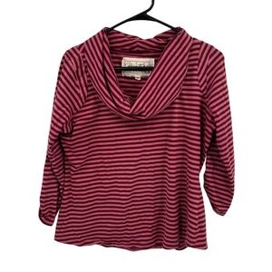Aventura Cowl Neck Striped Top Womens L Organic Cotton Roll Tab Sustainable